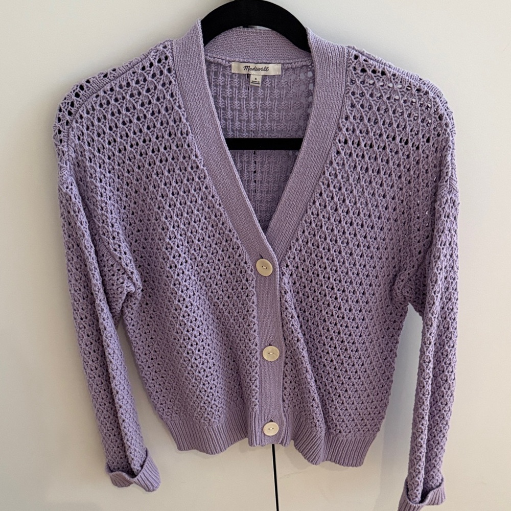 Madewell Lavender Open-Knit Cardigan
